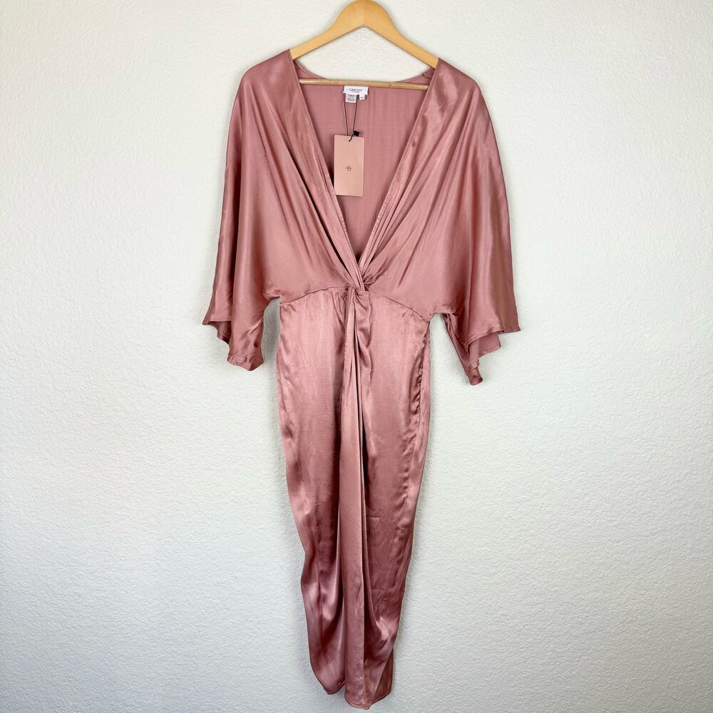 BHLDN Ghost London Pink Satin Twist Knot Dress